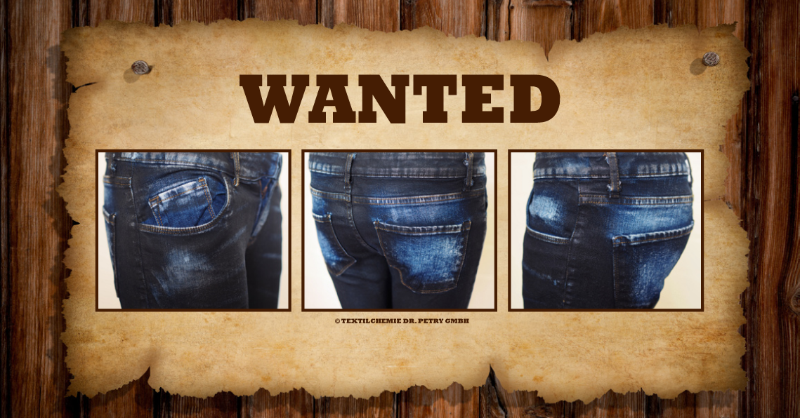 Wild West Wanted Poster with specially finished jeans garments