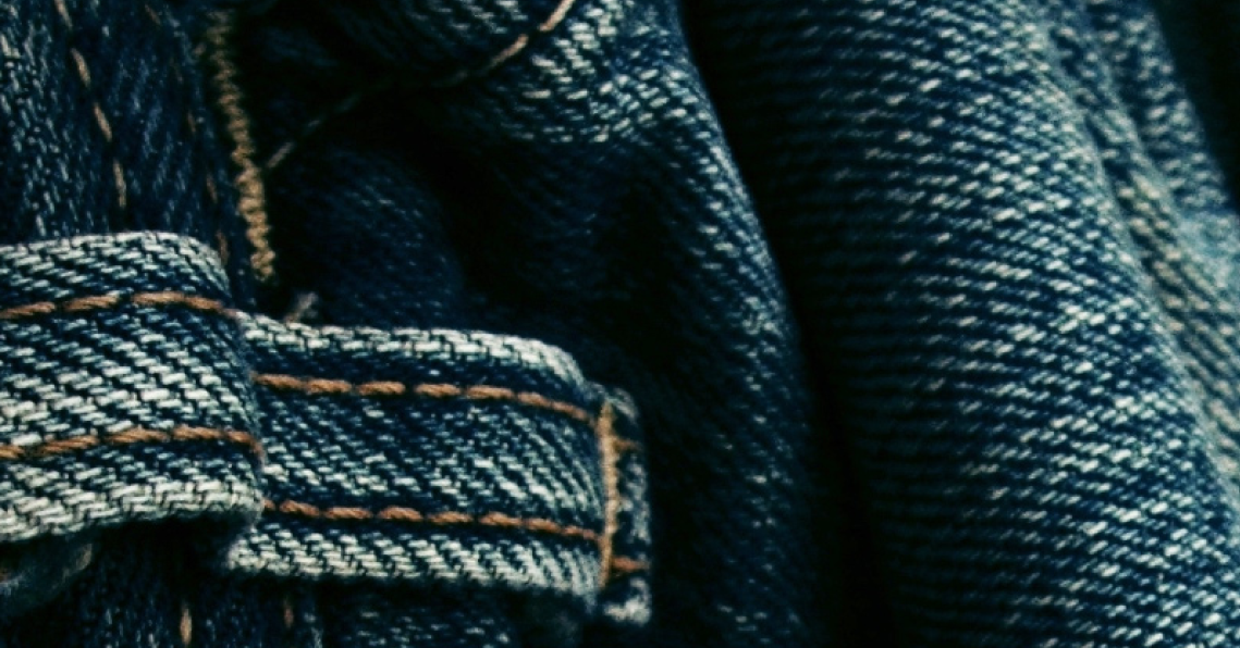 Detail of an indigo-dyed blue jeans