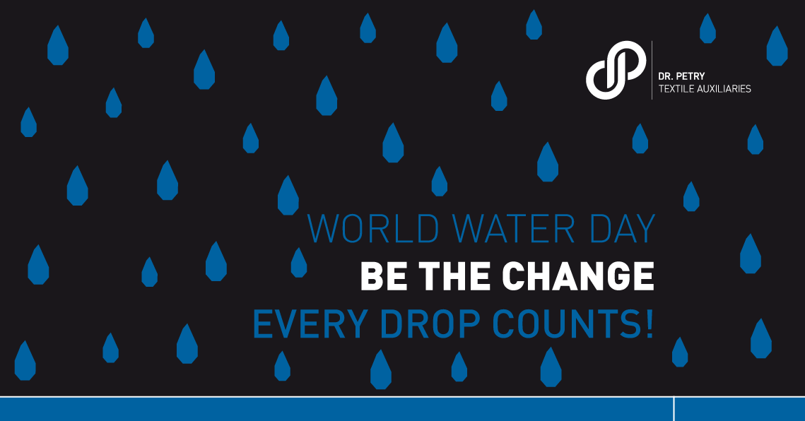 Graphic of water drops with this year's motto Be The Change